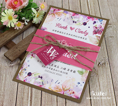 單卡喜帖推薦 水色花戀kk012p 明信片喜帖 可艾婚禮小物喜帖專家
