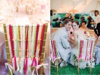 婚宴佈置DIY_彩色緞帶點綴餐桌椅背